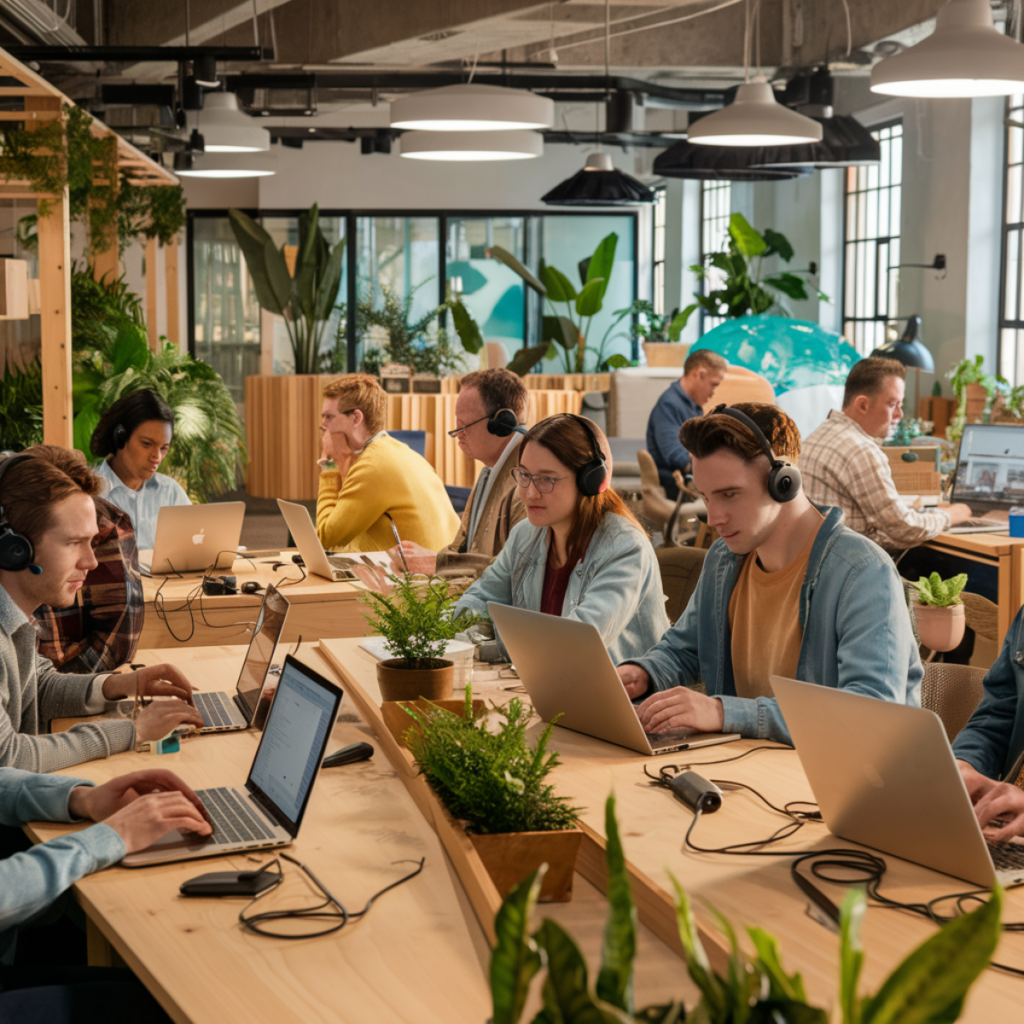 Des personnes travaillant dans un espace de coworking écologique à Paris